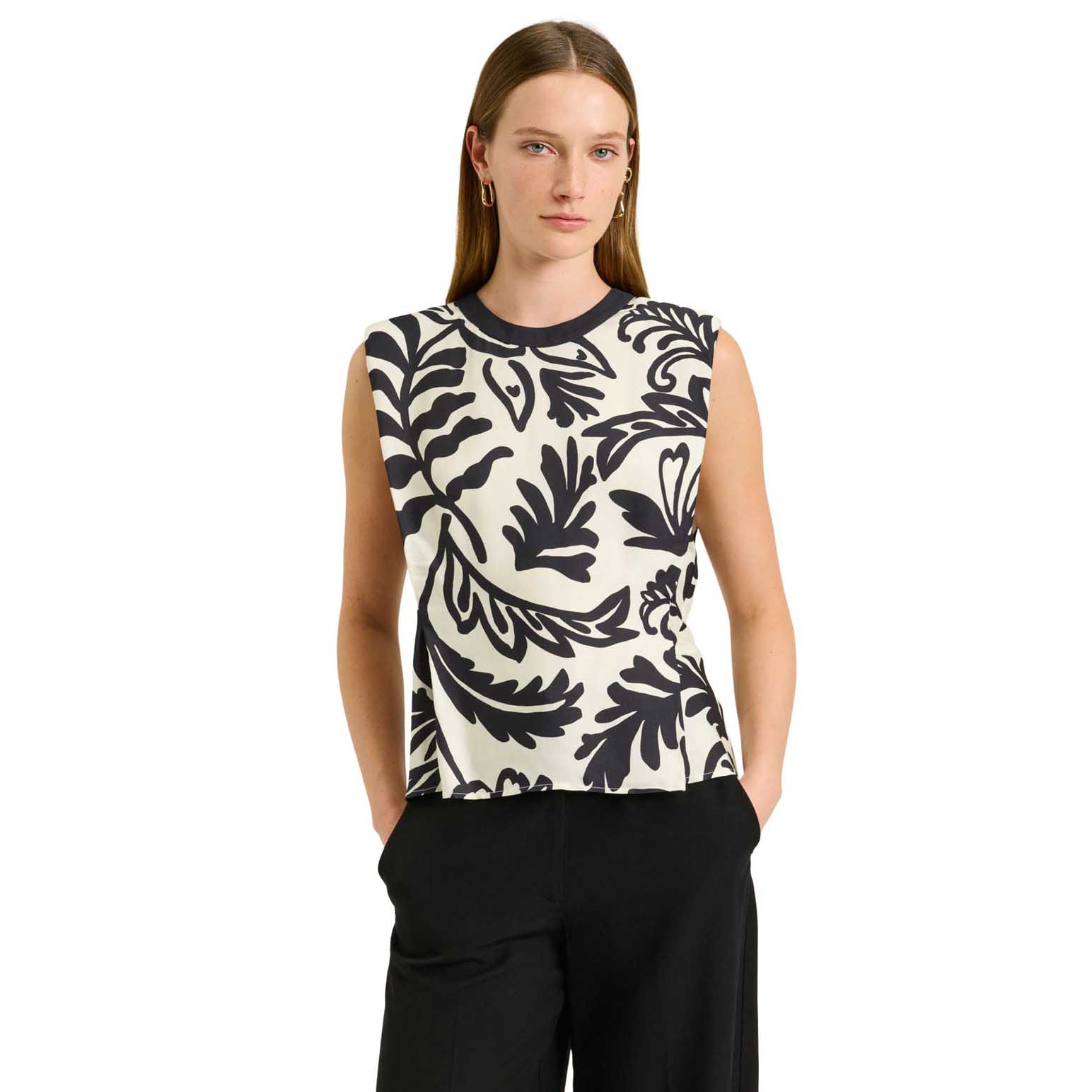 Veronika Maine Ebony Filigree Border Sleeveless Top